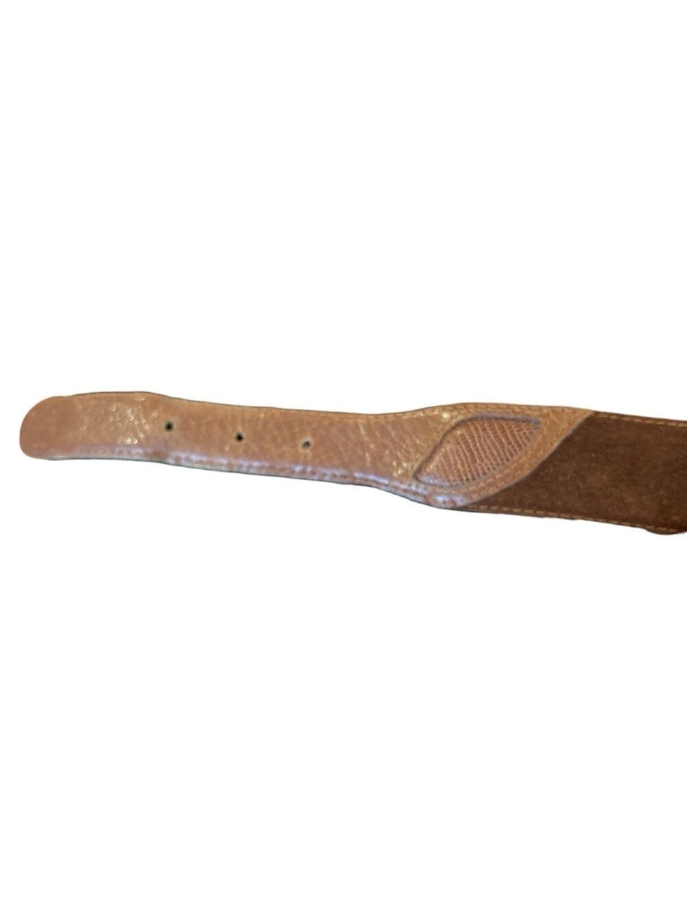 VTG LIZ CLAIBORNE BROWN 1.5" WIDE LEATHER & SUEDE BELT W A WOODEN BUCKLE SZ L - Picture 7 of 10